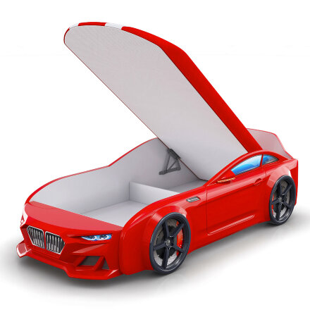 Кровать-машинка с подъемным механизмом и матрасом Dynamic-М Красный 