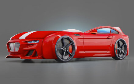 Кровать-машинка с подъемным механизмом и матрасом Dynamic-М Красный 